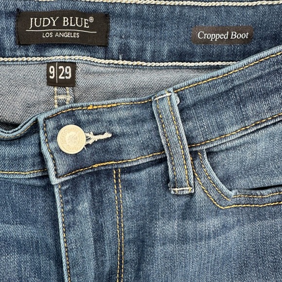 Judy Blue Cropped Boot Jeans Women's Size 9 29 Blue Wash Frayed Hem Stretch - Picture 5 of 8